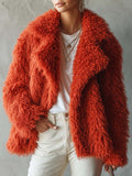 Women's Loose-fitting Thick Teddy Fleece Jacket Orange Red S — product photo 1 [67fbb4d8566ee6efd7a4f594]